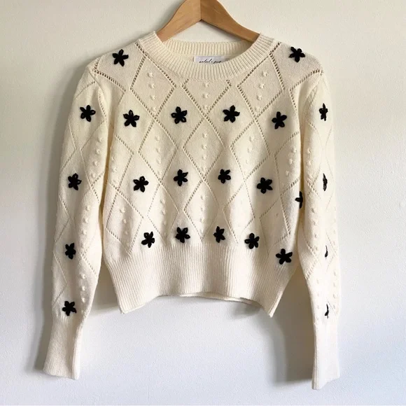 Petal & Pup Gracie Flower Texture Knit Sweater Ivory - Picture 2 of 5